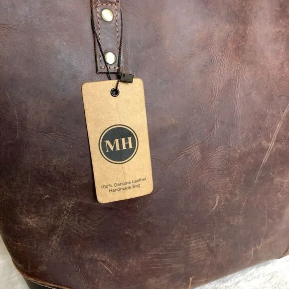 NEW MH 100% Genuine Leather Distressed Brown Large Tote Laptop Bag Purse - Picture 4 of 16